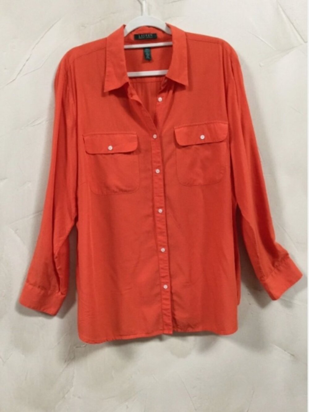 Lauren Ralph Lauren Women Plus Size 2X Blouse Button Front Orange Pockets - Picture 4 of 7